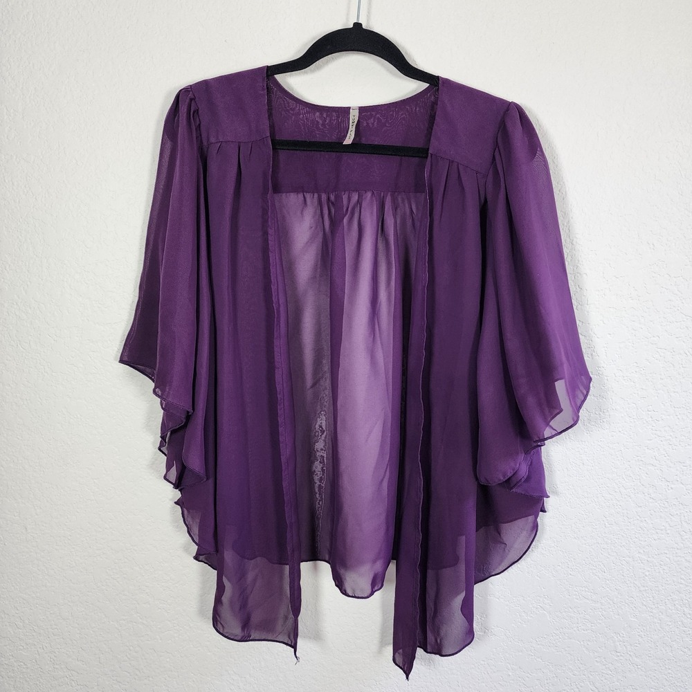 Yummy Plus 1X purple sheer chiffon open-front shrug cover-up boho goth witchy